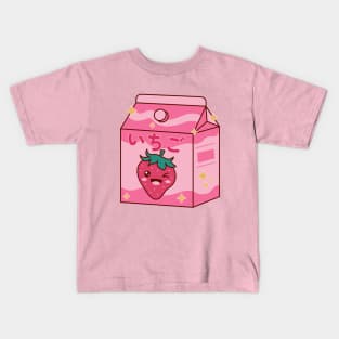 Strawberry Milk Box Cute Kawaii Smiley Kids T-Shirt